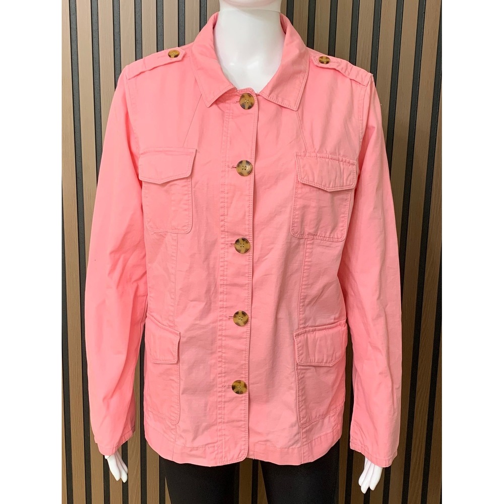 Talbots Pink Women's 100% Cotton Utility Field Jacket Large Button Front